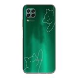 Manitoba Huawei P40 Lite Uyumlu Kediler Tasarımlı Baskılı Şeffaf Telefon Kılıfı, Yeşil