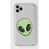 Manitoba iPhone 11 Pro Uyumlu Baskılı Yumuşak Silikon Şeffaf Telefon Kılıfı, Yeşil Alien Desen