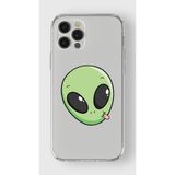 Manitoba iPhone 12 Pro Max Uyumlu Baskılı Yumuşak Silikon Şeffaf Telefon Kılıfı, Yeşil Alien Desen