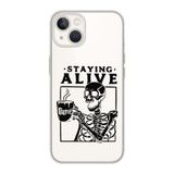Manitoba iPhone 13 Mini Uyumlu Staying Alive Tasarımlı Şeffaf Telefon Kılıfı