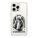 Manitoba iPhone 14 Pro Max Uyumlu Baskılı Yumuşak Silikon Şeffaf Telefon Kılıfı, St. Michael Archangel Carmelite Desen