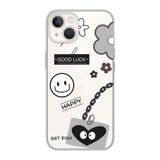 Manitoba iPhone 15 Plus ile Uyumlu Baskılı Yumuşak Silikon Şeffaf Telefon Kılıfı, Good Luck Happy Desen