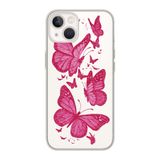 Manitoba iPhone 15 Plus ile Uyumlu Pembe Kelebekler Tasarımlı Baskılı Şeffaf Silikon Telefon Kılıfı