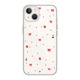 Manitoba iPhone 15 Plus Uyumlu Baskılı Yumuşak Silikon Şeffaf Telefon Kılıfı, Çilek ve Fiyonk Deseni