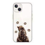 Manitoba iPhone 15 Plus Uyumlu Baskılı Yumuşak Silikon Şeffaf Telefon Kılıfı, Leopar Desen