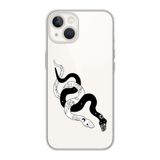 Manitoba iPhone 15 Plus Uyumlu Baskılı Yumuşak Silikon Şeffaf Telefon Kılıfı, Siyah Desen
