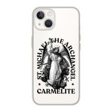 Manitoba iPhone 15 Plus Uyumlu Baskılı Yumuşak Silikon Şeffaf Telefon Kılıfı, St. Michael Archangel Carmelite Desen