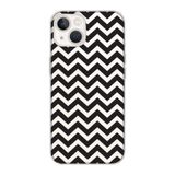 Manitoba iPhone 15 Plus Uyumlu Chevron Desen Tasarımlı Şeffaf Silikon Telefon Kılıfı, Siyah-Beyaz
