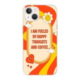 Manitoba iPhone 15 Plus Uyumlu Happy And Coffee Tasarımlı Şeffaf Telefon Kılıfı, Çok Renkli