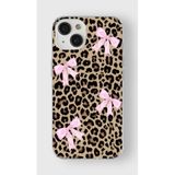 Manitoba iPhone 15 Plus Uyumlu Leopar Desenli, Pembe Fiyonk Baskılı Şeffaf Silikon Telefon Kılıfı