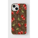 Manitoba iPhone 15 Plus Uyumlu Leopar ve Kiraz Tasarımlı Baskılı Şeffaf Telefon Kılıfı