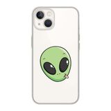 Manitoba iPhone 15 Uyumlu Baskılı Yumuşak Silikon Şeffaf Telefon Kılıfı, Yeşil Alien Desen