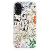 Manitoba iPhone 16 Plus Uyumlu Baskılı Yumuşak Silikon Şeffaf Telefon Kılıfı, Posta Pulu Deseni