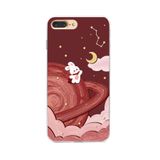 Manitoba iPhone 7 Plus / 8 Plus ile Uyumlu Sevimli Tavşan Tasarımlı Baskılı Şeffaf Silikon Telefon Kılıfı