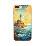 Manitoba iPhone 7 Plus / 8 Plus Uyumlu Deniz Feneri Tasarımlı Şeffaf Telefon Kılıfı, Çok Renkli