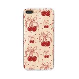 Manitoba iPhone 7 Plus / 8 Plus Uyumlu Kiraz ve Kalpler Tasarımlı Baskılı Şeffaf Telefon Kılıfı