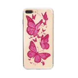 Manitoba iPhone 7 Plus / 8 Plus Uyumlu Pembe Kelebekler Tasarımlı Baskılı Şeffaf Telefon Kılıfı