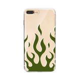 Manitoba iPhone 7 Plus / 8 Plus Uyumlu Yeşil Alev Tasarımlı Şeffaf Telefon Kılıfı