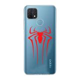 Manitoba Oppo A15 / A15S Uyumlu Baskılı Yumuşak Silikon Şeffaf Telefon Kılıfı, Kırmızı Örümcek Desen