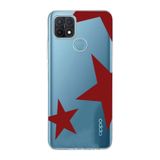 Manitoba Oppo A15 / A15S Uyumlu Baskılı Yumuşak Silikon Şeffaf Telefon Kılıfı, Kırmızı Yıldız Desen