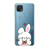 Manitoba Oppo A15/A15S ile Uyumlu Sevimli Tavşan Tasarımlı Baskılı Şeffaf Telefon Kılıfı