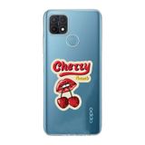 Manitoba Oppo A15/A15S Uyumlu Baskılı Yumuşak Silikon Şeffaf Telefon Kılıfı, Cherry Bomb Desen