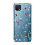 Manitoba Oppo A15/A15S Uyumlu Baskılı Yumuşak Silikon Şeffaf Telefon Kılıfı, Çiçek ve Kalp Deseni