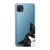 Manitoba Oppo A15/A15S Uyumlu Baskılı Yumuşak Silikon Şeffaf Telefon Kılıfı, Kedi Deseni, Mavi
