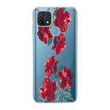 Manitoba Oppo A15/A15S Uyumlu Baskılı Yumuşak Silikon Şeffaf Telefon Kılıfı, Kırmızı Çiçek Deseni