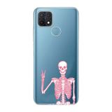 Manitoba Oppo A15/A15S Uyumlu Baskılı Yumuşak Silikon Şeffaf Telefon Kılıfı, Pembe Iskelet Deseni