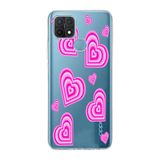 Manitoba Oppo A15/A15S Uyumlu Baskılı Yumuşak Silikon Şeffaf Telefon Kılıfı, Pembe Kalp Deseni