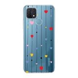 Manitoba Oppo A15/A15S Uyumlu Baskılı Yumuşak Silikon Şeffaf Telefon Kılıfı, Renkli Kalp Desen