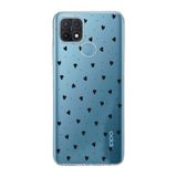 Manitoba Oppo A15/A15S Uyumlu Baskılı Yumuşak Silikon Şeffaf Telefon Kılıfı, Siyah Kalp Desen
