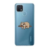 Manitoba Oppo A15/A15S Uyumlu Baskılı Yumuşak Silikon Şeffaf Telefon Kılıfı, Tembel Hayvan Deseni