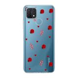 Manitoba Oppo A15/A15S Uyumlu Baskılı Yumuşak Silikon Şeffaf Telefon Kılıfı, Uğur Böceği ve Kalp Deseni