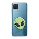 Manitoba Oppo A15/A15S Uyumlu Baskılı Yumuşak Silikon Şeffaf Telefon Kılıfı, Yeşil Alien Desen