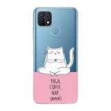 Manitoba Oppo A15/A15S Uyumlu Baskılı Yumuşak Silikon Şeffaf Telefon Kılıfı, Yoga Coffee Nap Desen