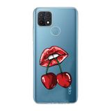 Manitoba Oppo A15/A15S Uyumlu Dudak ve Kiraz Tasarımlı Baskılı Şeffaf Telefon Kılıfı