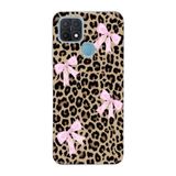 Manitoba Oppo A15/A15S Uyumlu Leopar Desen ve Pembe Fiyonk Tasarımlı Baskılı Şeffaf Silikon Telefon Kılıfı