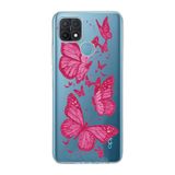 Manitoba Oppo A15/A15S Uyumlu Pembe Kelebekler Tasarımlı Baskılı Şeffaf Telefon Kılıfı