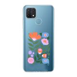 Manitoba Oppo A15/A15S Uyumlu Sanatsal Çiçek Tasarımlı Baskılı Şeffaf Silikon Telefon Kılıfı