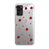 Manitoba Oppo A16 / A55 ile Uyumlu Baskılı Yumuşak Silikon Şeffaf Telefon Kılıfı, Uğur Böceği ve Kalp Deseni