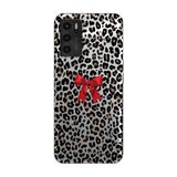 Manitoba Oppo A16 / A55 Uyumlu Baskılı Yumuşak Silikon Şeffaf Telefon Kılıfı, Leopar Desen, Kırmızı Fiyonk