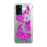 Manitoba Oppo A16 / A55 Uyumlu Pembe Kelebekler Tasarımlı Baskılı Şeffaf Telefon Kılıfı