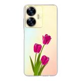 Manitoba Realme C55 ile Uyumlu Baskılı Yumuşak Silikon Şeffaf Telefon Kılıfı, Çiçek Desen
