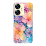 Manitoba Realme C55 Uyumlu Baskılı Yumuşak Silikon Şeffaf Telefon Kılıfı, Çiçek Desen, Renkli