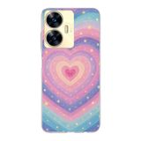 Manitoba Realme C55 Uyumlu Baskılı Yumuşak Silikon Şeffaf Telefon Kılıfı, Kalp ve Yıldız Deseni, Pembe