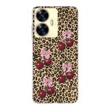 Manitoba Realme C55 Uyumlu Leopar Desenli, Fiyonk ve Elma Baskılı Şeffaf Silikon Telefon Kılıfı