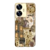 Manitoba Realme C55 Uyumlu Vintage Kolaj Tasarımlı Baskılı Şeffaf Telefon Kılıfı