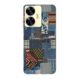 Manitoba Realme C55 Uyumlu Vintage Tasarımlı Baskılı Şeffaf Telefon Kılıfı, Mavi Patchwork